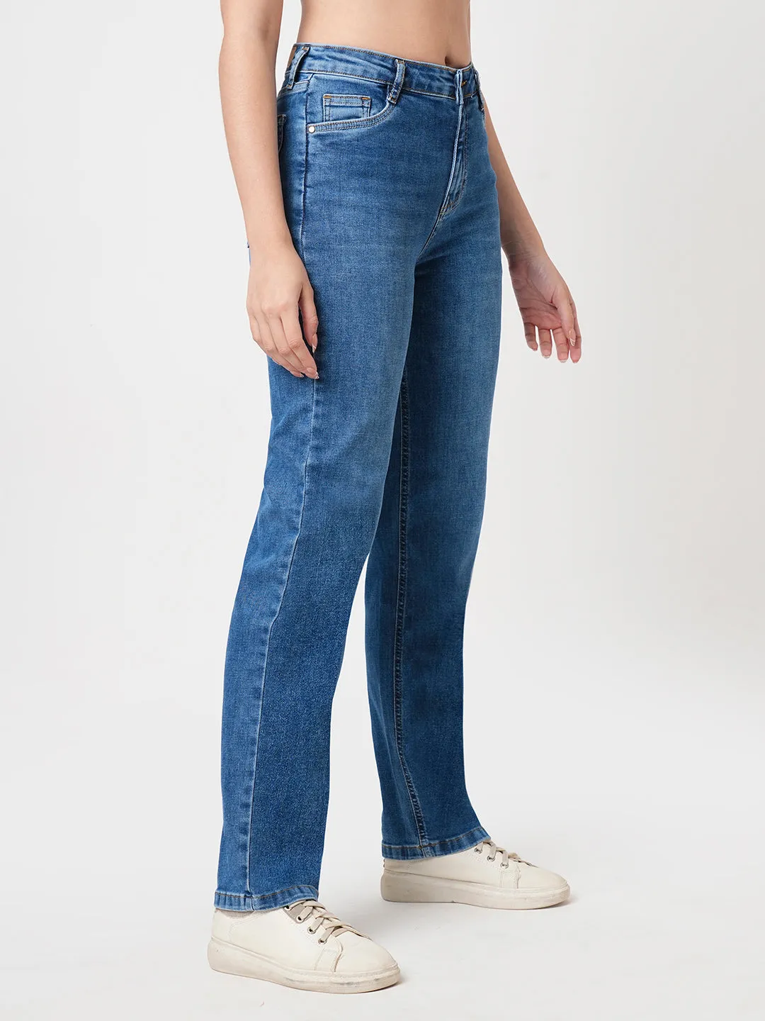 Women Blue High-Rise Relaxed Straight Fit Jeans
