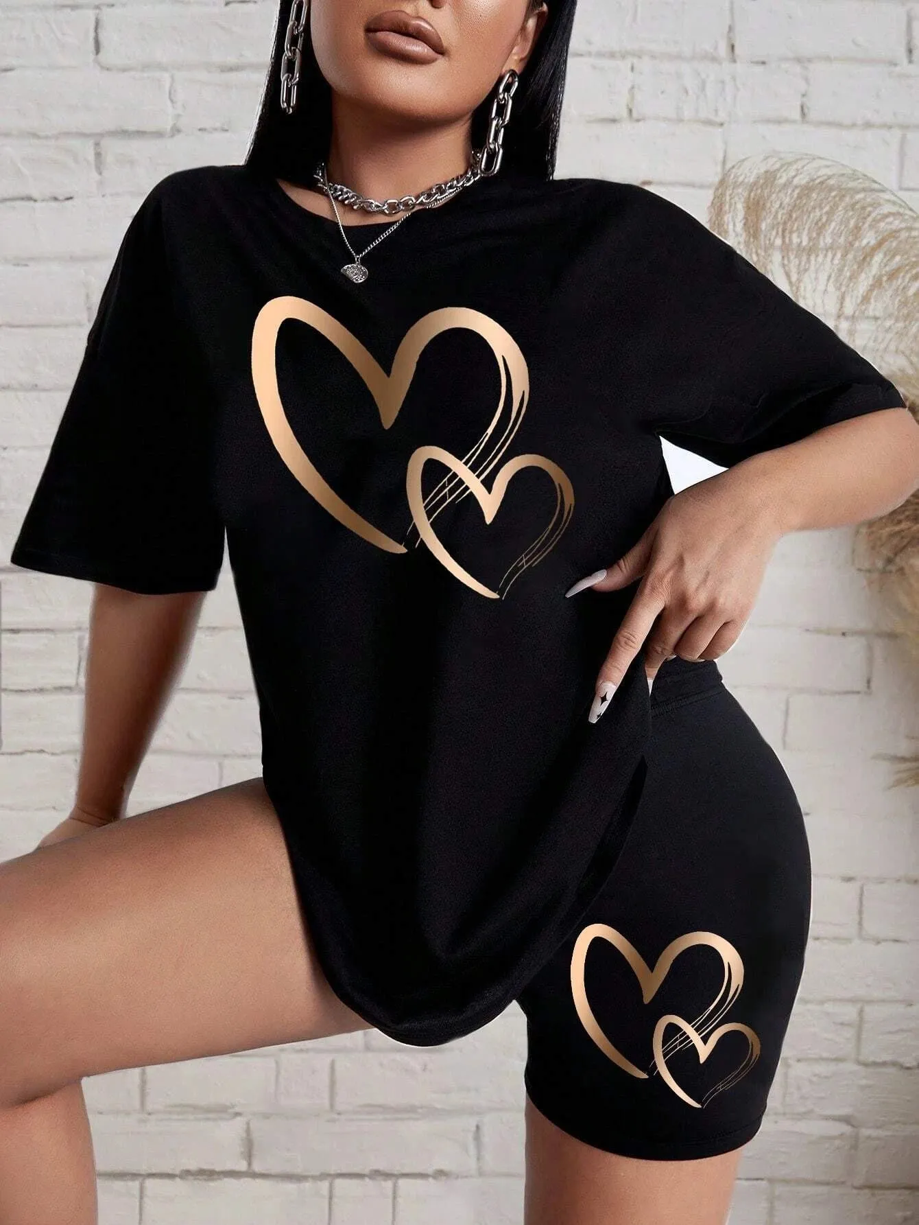 Women Cotton T Shirts Two Piece Set