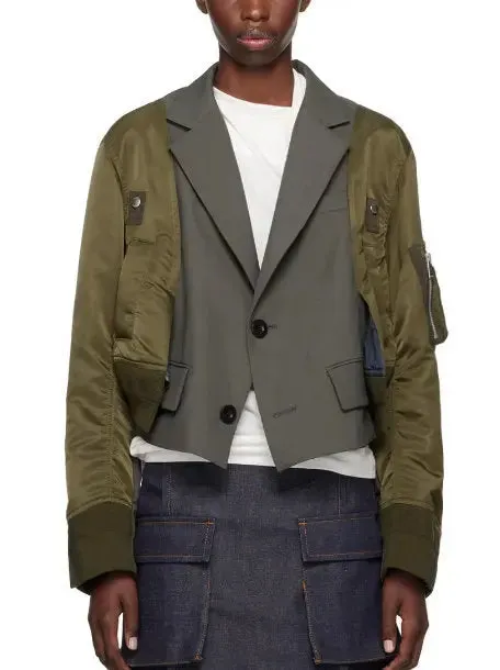 Women’s Cropped Hybrid Paneled Jacket in Green
