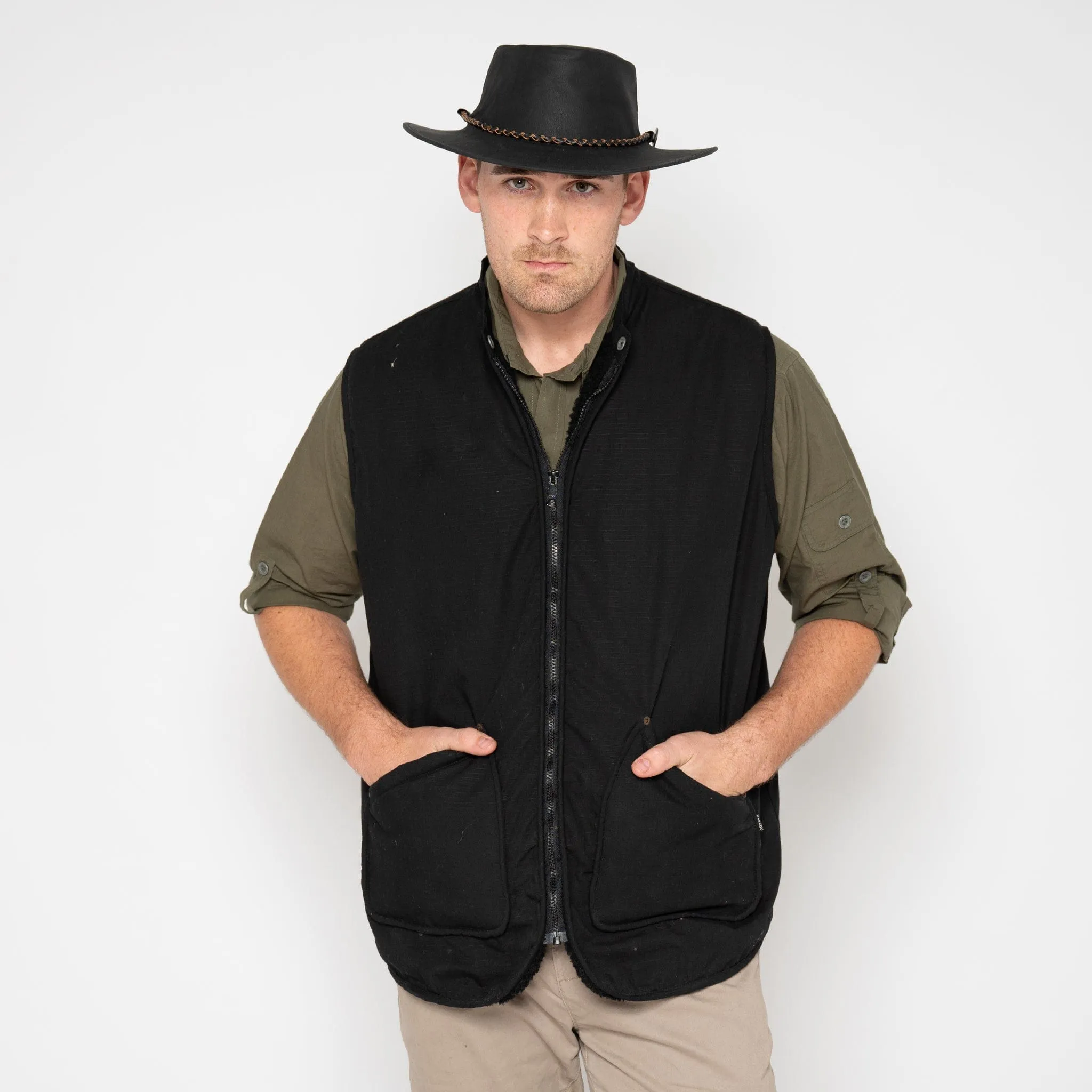 Black Wooli Vest with Removable Button-In Liner - Stylish & Versatile